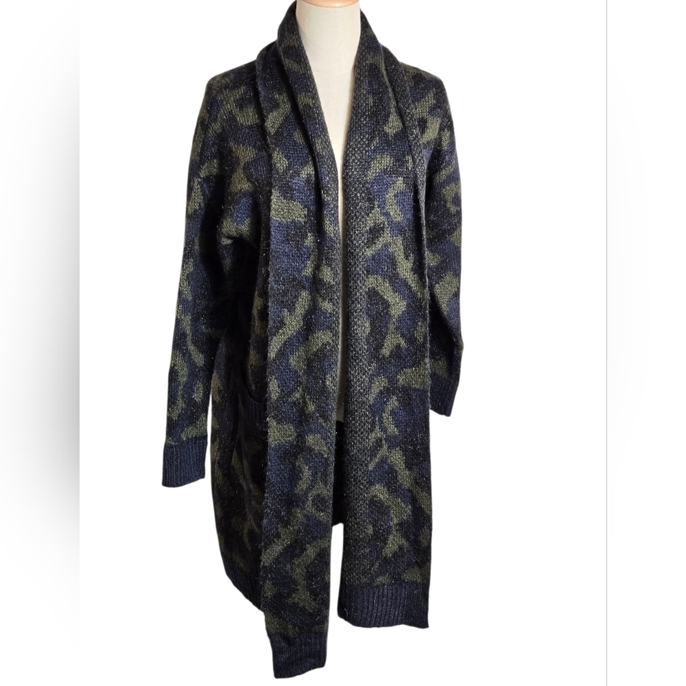 John + Jenn Anthropologie Camouflage Green And Black Open Front Cardigan